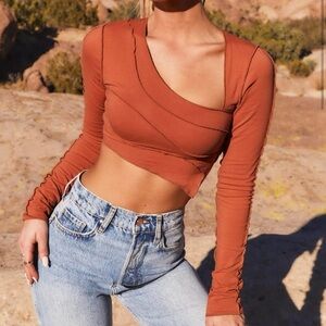 Oh Polly Exposed Seams Long Sleeve Crop Top